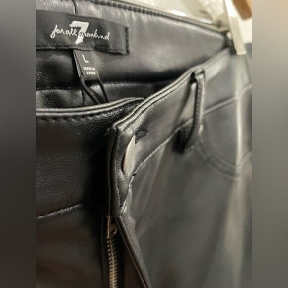 New 7 For  All Mankind Faux Leather High Rise Pants Black Slim Chic Contemporary - Picture 4 of 10
